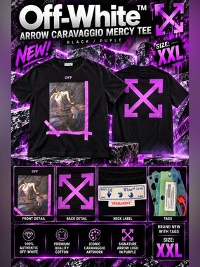 Off-White Arrow Caravaggio Mercy Tee in black, purple🔥New! Size: XXL